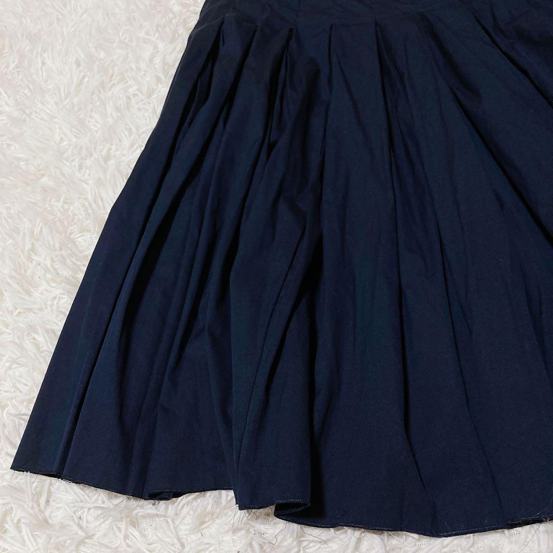 PRADA プラダ 紺 膝丈 コットン フレア プリーツスカート サイズ42