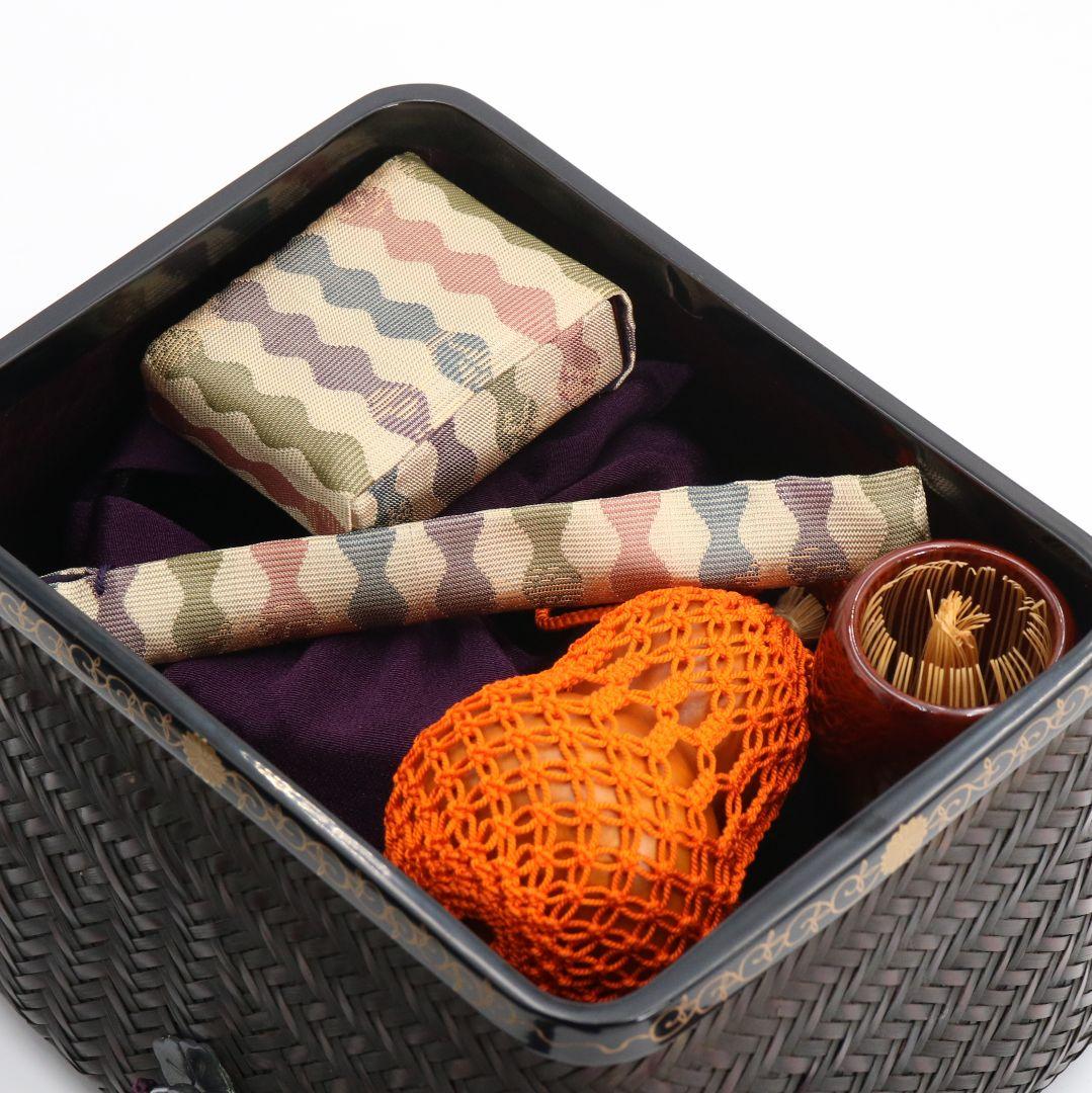 東竹園斎作 茶籠 網代編 野点 茶道具一式 共箱 DR613 R9y