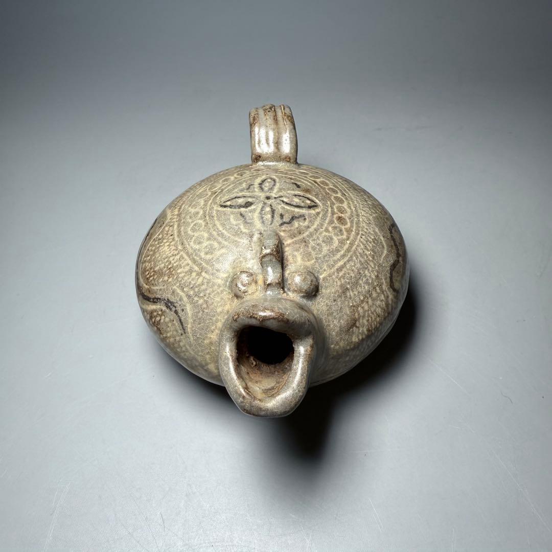 李朝 粉青沙器水滴 象嵌 印花 灰釉薬 朝鮮美術 珍品 古美術