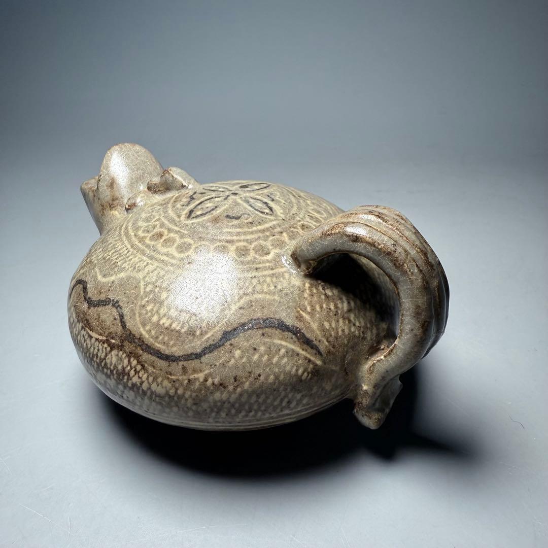 李朝 粉青沙器水滴 象嵌 印花 灰釉薬 朝鮮美術 珍品 古美術