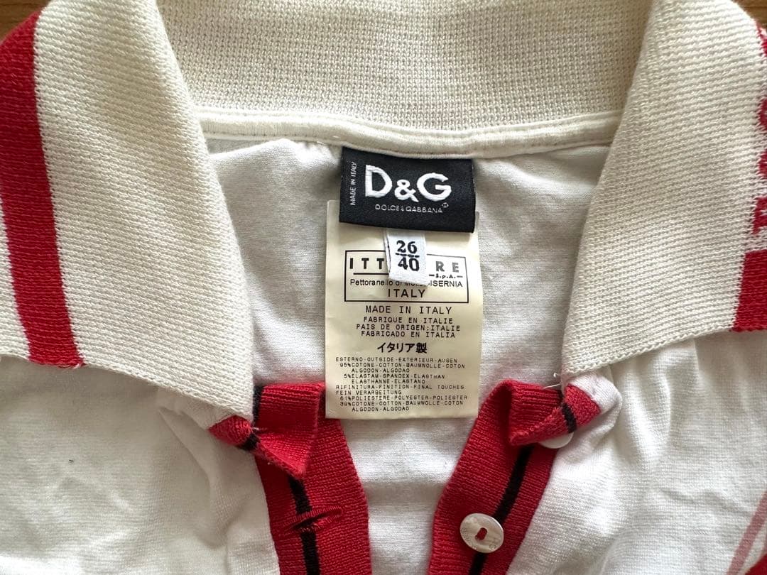 D&G ポロシャツ ホワイト/レッド 半袖　　　ヴィンテージ　レトロ
