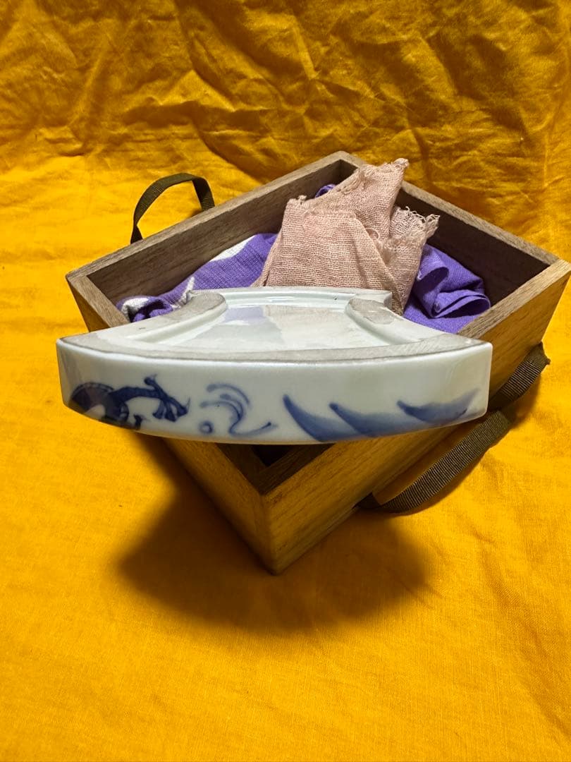 希少品！清風与平 青華磁風字形 硯 二重箱　共箱