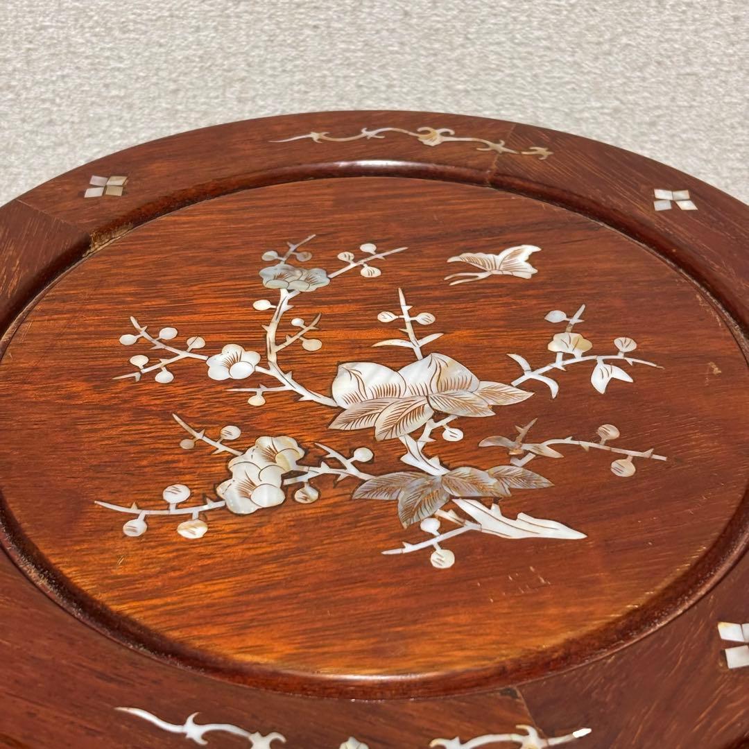 【美品】花梨 無垢 螺鈿細工 丸椅子 スツール 腰掛け 中国美術 工芸品