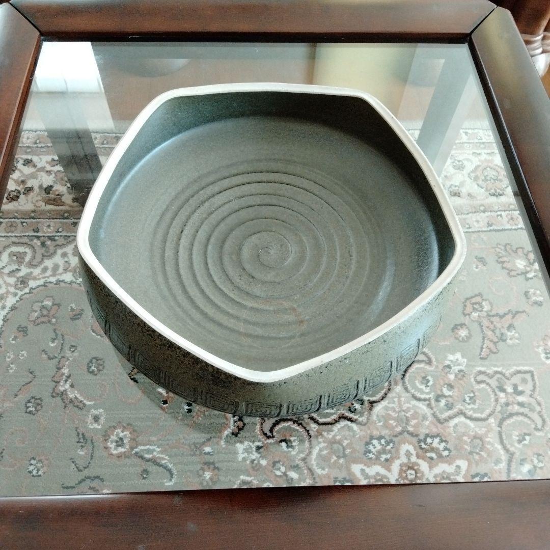 最終値下げ旧蔵中国骨董【超大水盤 青磁五菱洗】在銘有美しいコレクション