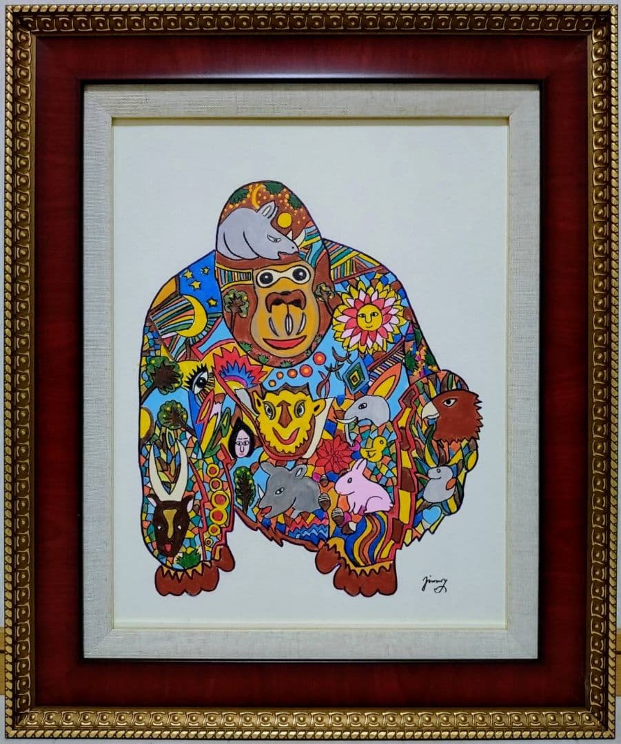 F6号】ジミー大西【ゴリラ】手描き作品/表裏サイン/油彩/アクリル/絵画