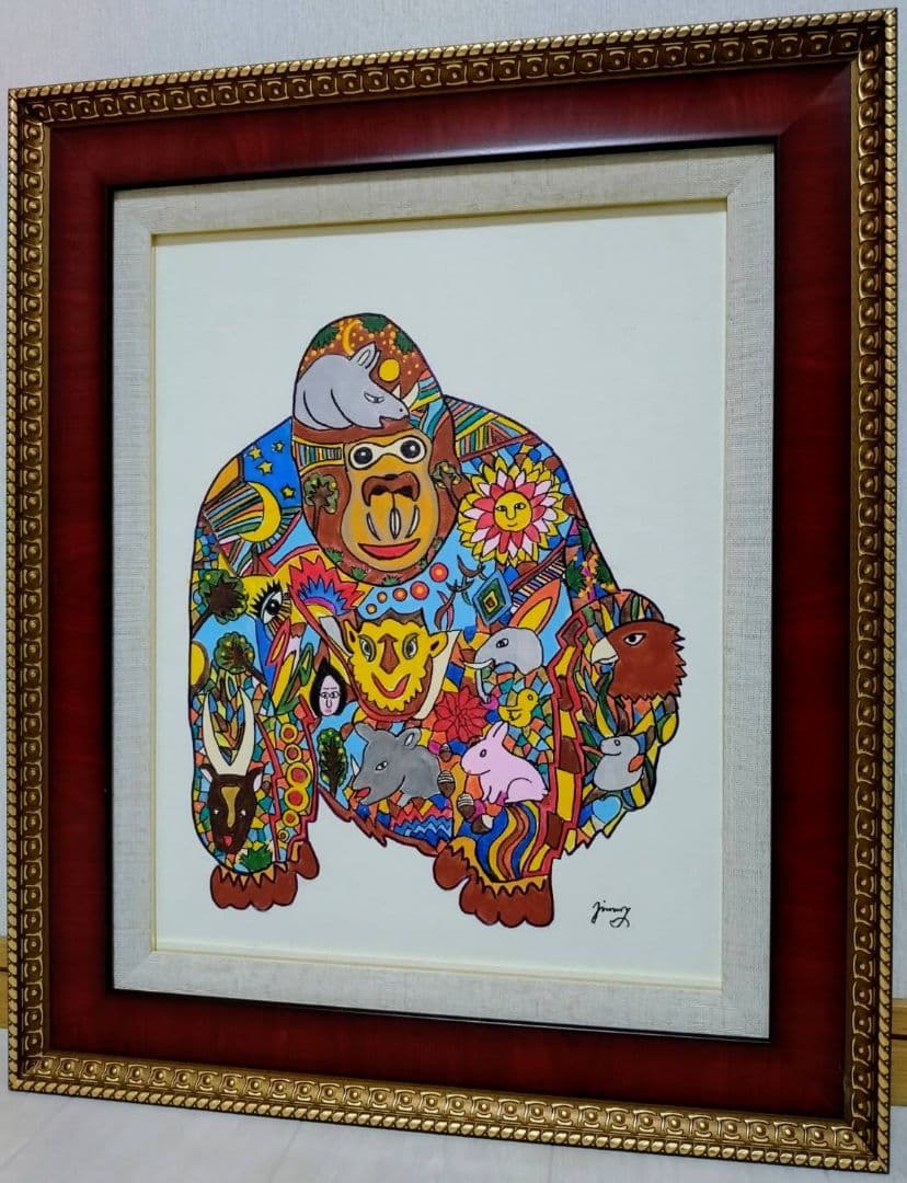 F6号】ジミー大西【ゴリラ】手描き作品/表裏サイン/油彩/アクリル/絵画