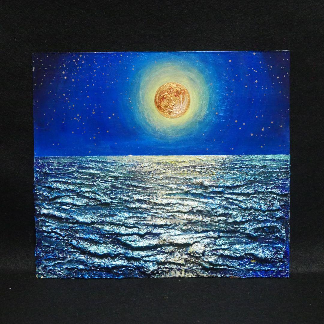 油絵 油彩 油彩画 絵 絵画【月下の海】