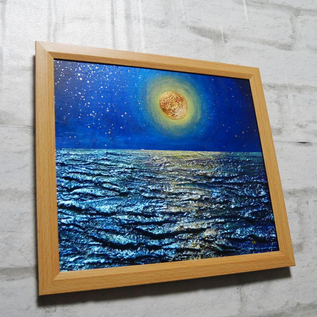 油絵 油彩 油彩画 絵 絵画【月下の海】