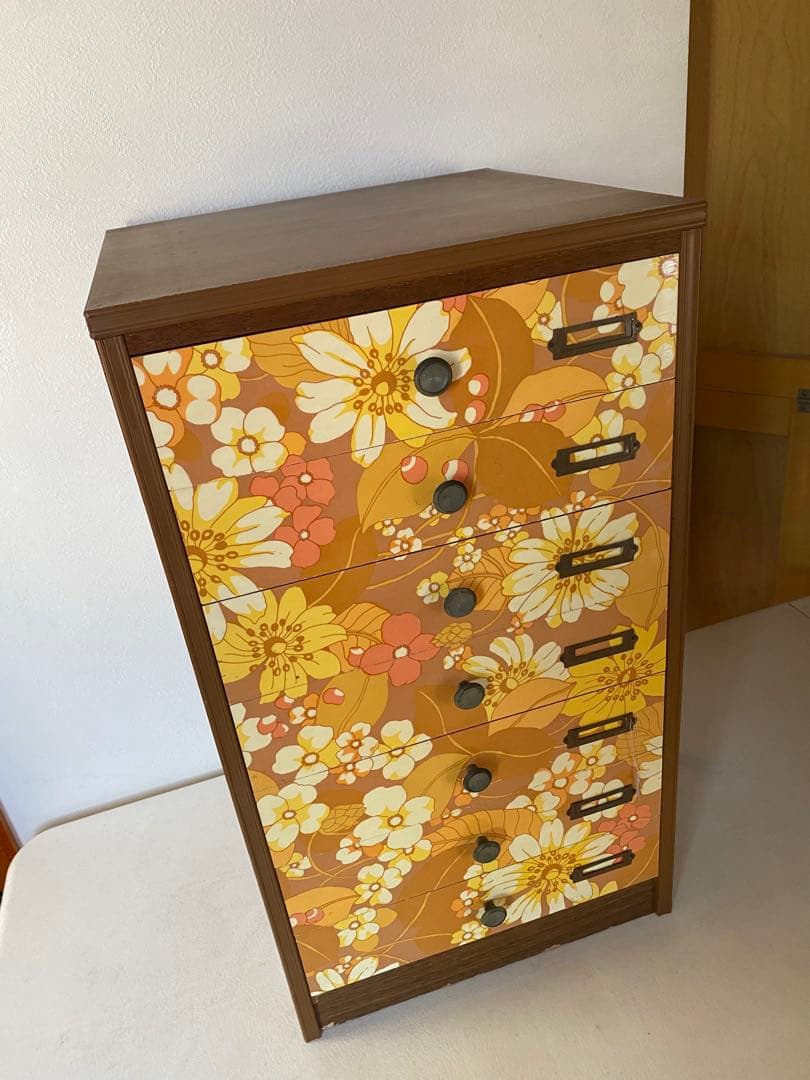 木製 花柄 ミニ箪笥 小物入れ レトロポップ 引出し レトロ