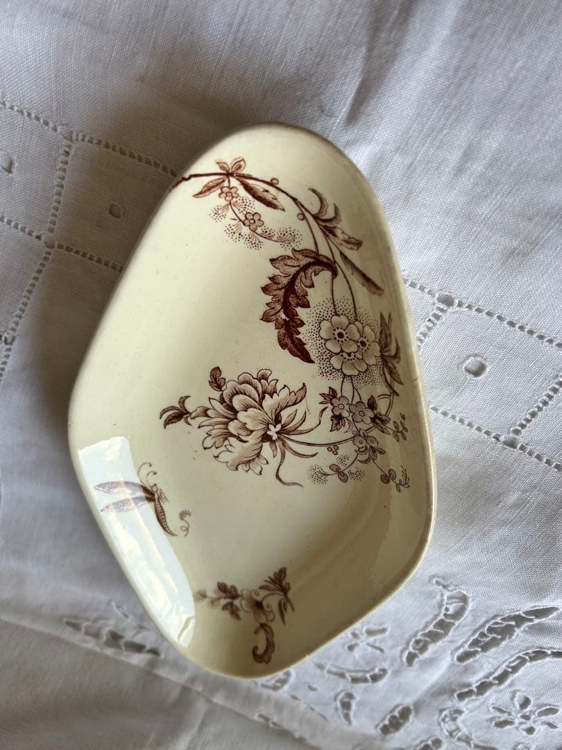 ブラウン　ラヴィエ セピア　ボタニカル　ジャポニズム　　フランス　アンティーク