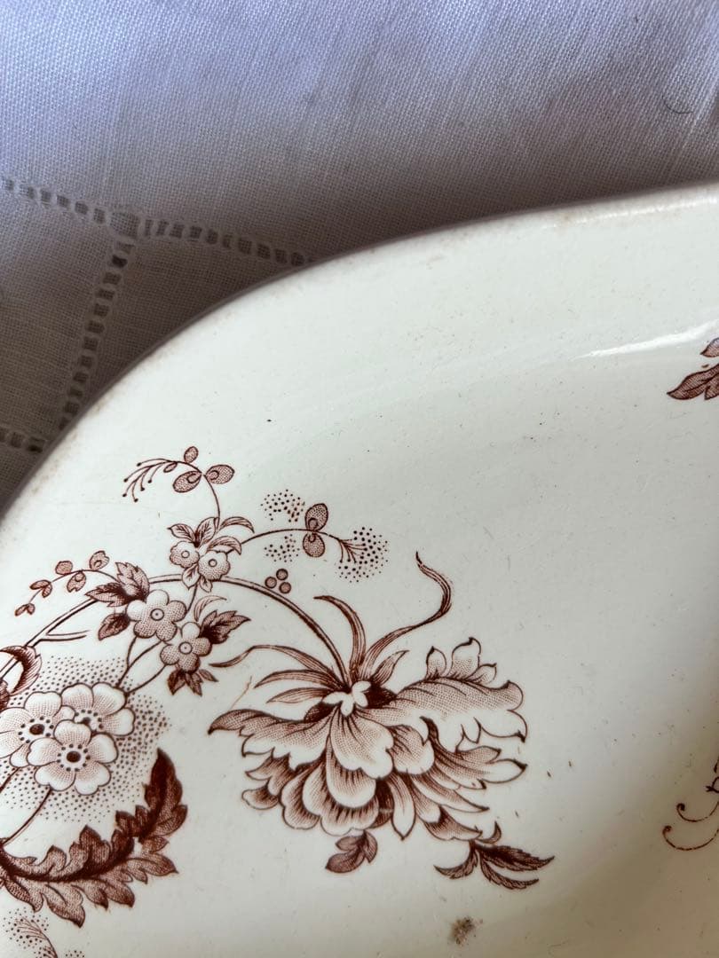 ブラウン　ラヴィエ セピア　ボタニカル　ジャポニズム　　フランス　アンティーク