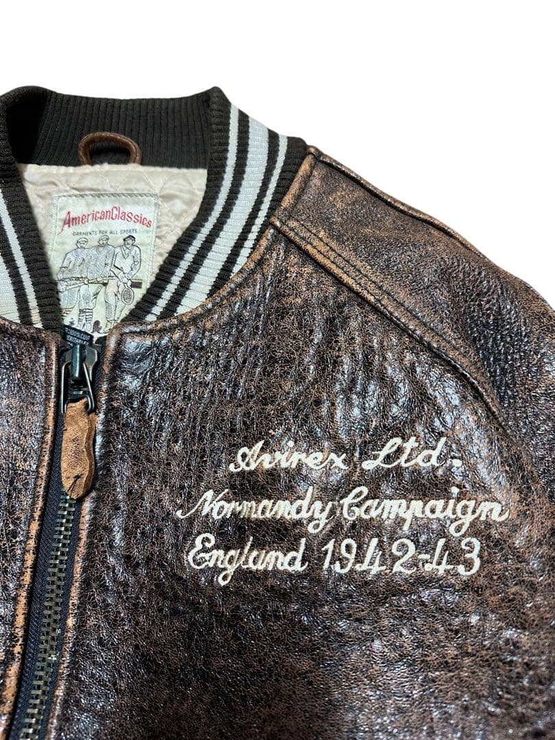 希少！90´s AVIREXアヴィレックス オールレザースタジャン ブラウンXS