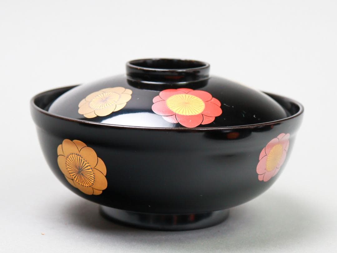 輪島屋 黒呂色塗 蓋付椀 10客 共箱 輪島塗