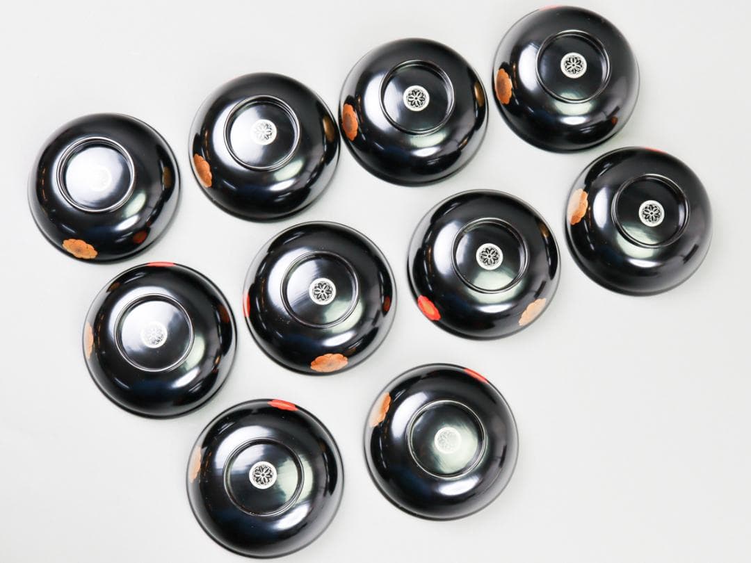 輪島屋 黒呂色塗 蓋付椀 10客 共箱 輪島塗