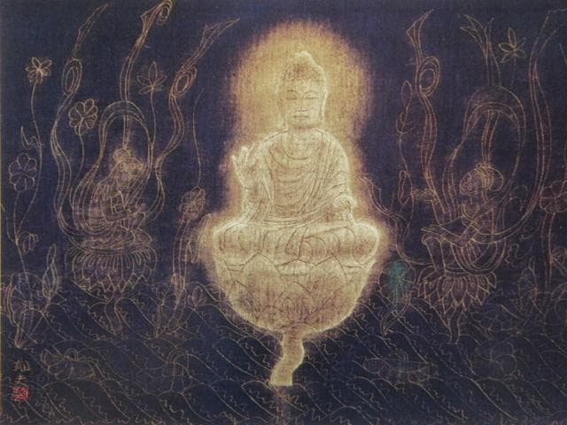 平山郁夫、【蓮池仏】、希少画集画より、状態良好、新品高級額装付