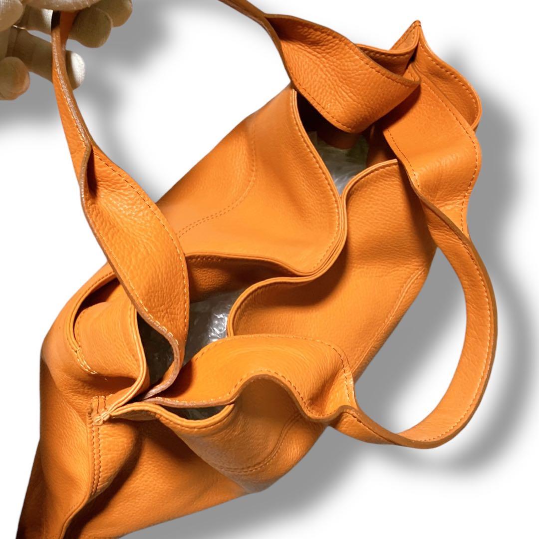 銀座和光 WAKO ワコー A4収納可 オールシボレザー ハンドバッグ オレンジ