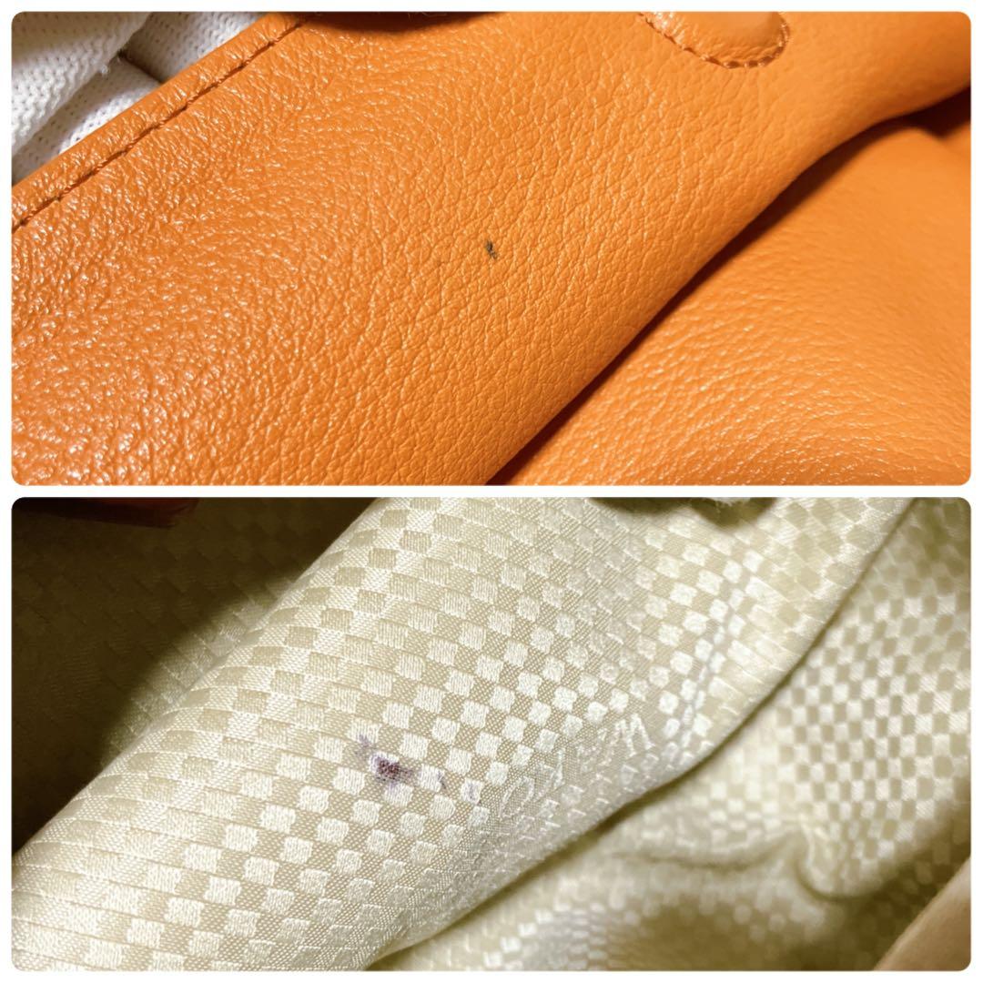 銀座和光 WAKO ワコー A4収納可 オールシボレザー ハンドバッグ オレンジ