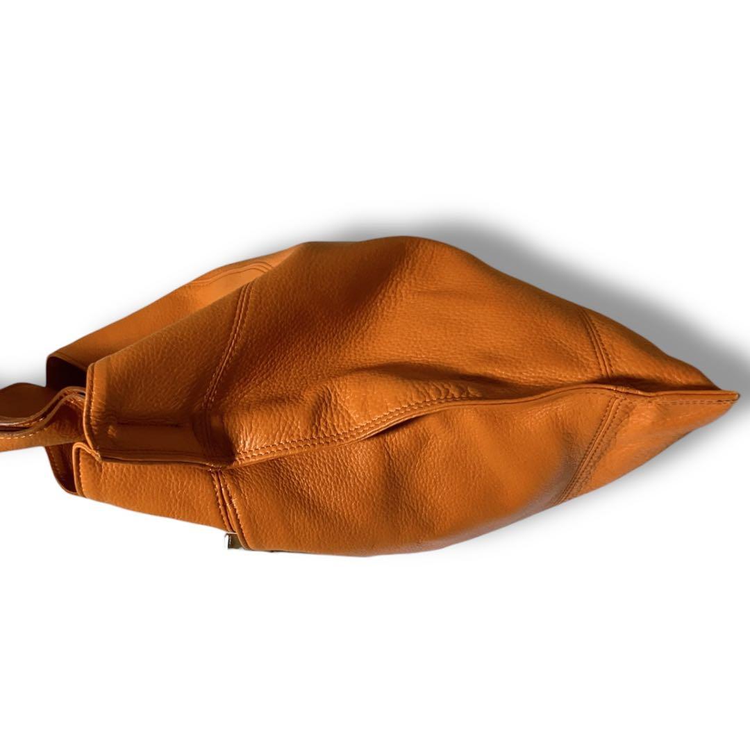 銀座和光 WAKO ワコー A4収納可 オールシボレザー ハンドバッグ オレンジ