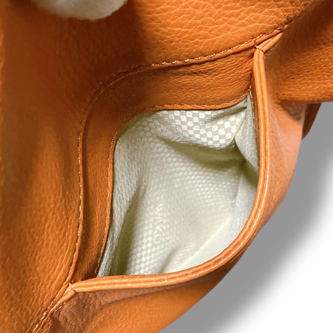 銀座和光 WAKO ワコー A4収納可 オールシボレザー ハンドバッグ オレンジ