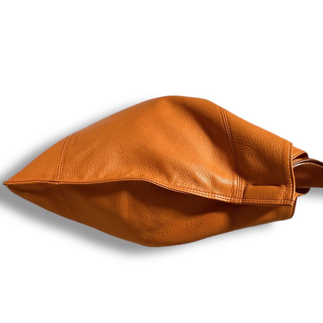 銀座和光 WAKO ワコー A4収納可 オールシボレザー ハンドバッグ オレンジ