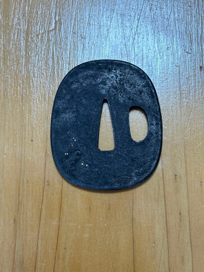 鍔　鉄鍔　鷺の象嵌