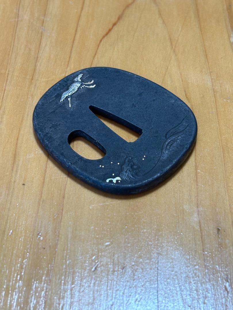 鍔　鉄鍔　鷺の象嵌