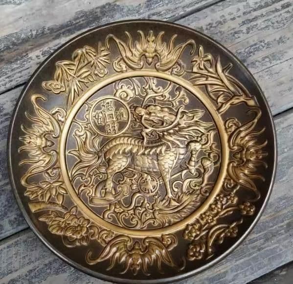銅細工 金麒麟銅皿 皿 装飾品 工芸品 美術品 置物
