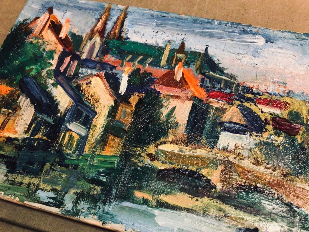 洋画家・小橋川嗣・1970s・五月のシャルトル風景 P0寸・精密油彩画・高級額装