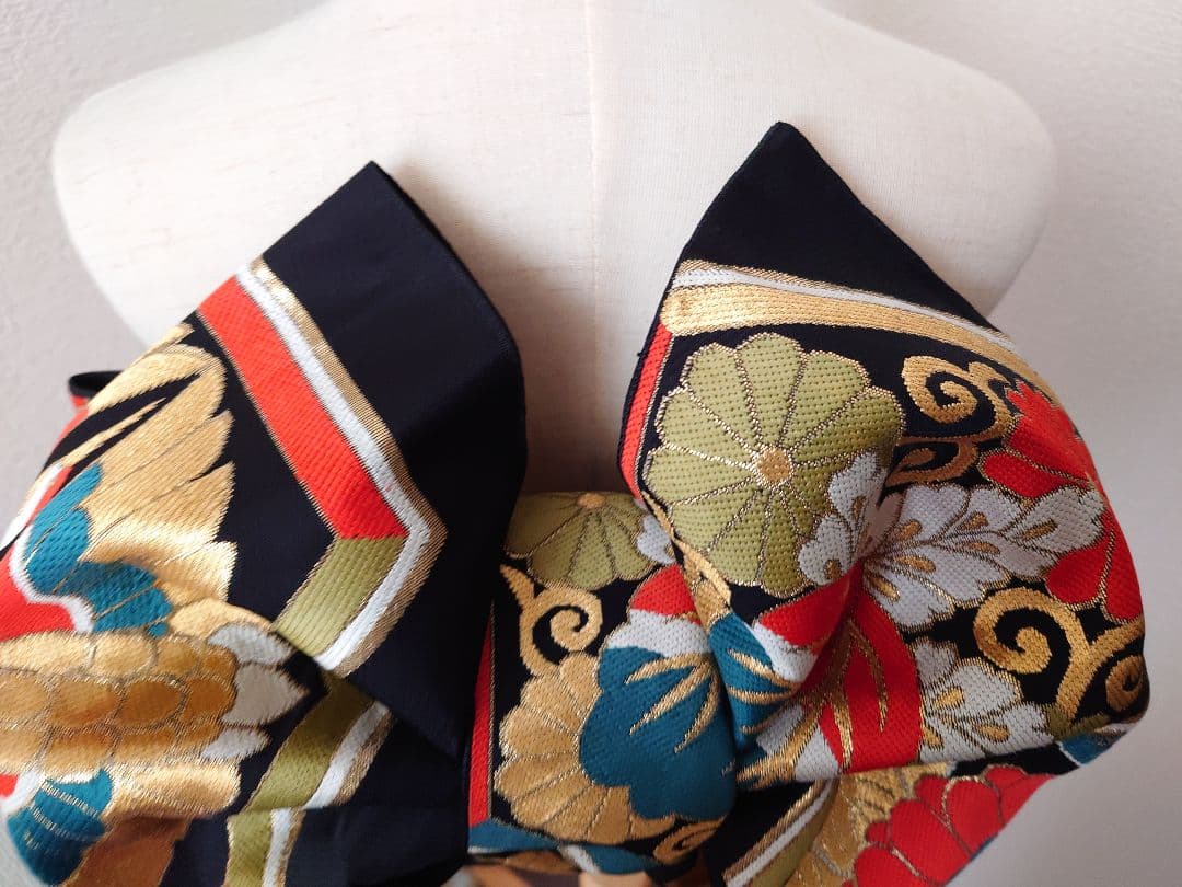 七五三　ハーフ成人式　ジュニア帯　大人用袋帯からの作り帯　子供　1点物　鶴柄