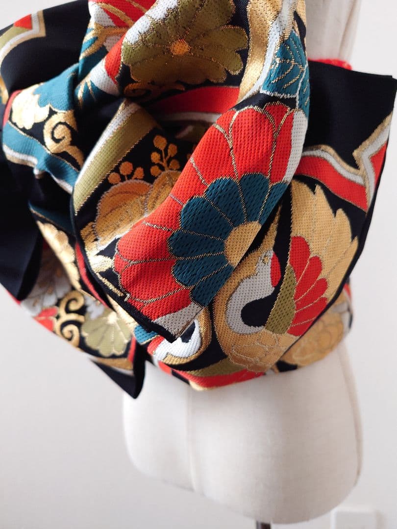 七五三　ハーフ成人式　ジュニア帯　大人用袋帯からの作り帯　子供　1点物　鶴柄