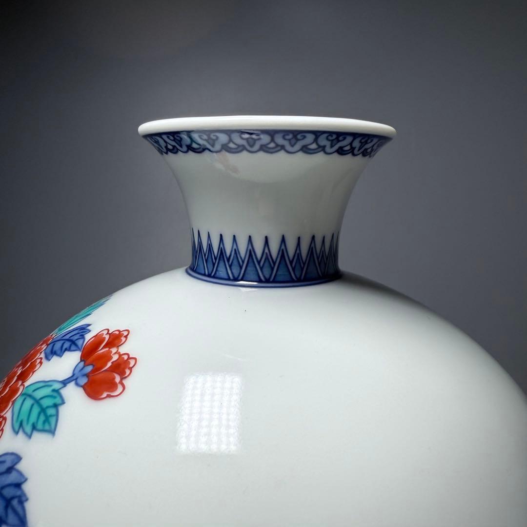 十三代 酒井田柿右衛門 錦菊花鳥文花瓶 十三代