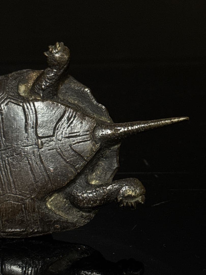 珍品 明治期 古銅 『うさぎとかめ』 兎と亀 置物 文鎮 コレクション