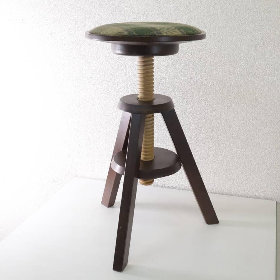 値下広松木工 LUME ルメ 回転 昇降式スツール 座面取り外し可 チェック柄