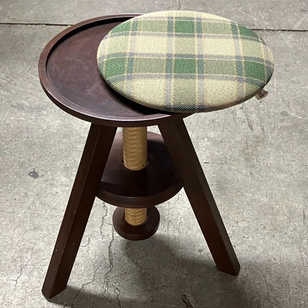 値下広松木工 LUME ルメ 回転 昇降式スツール 座面取り外し可 チェック柄