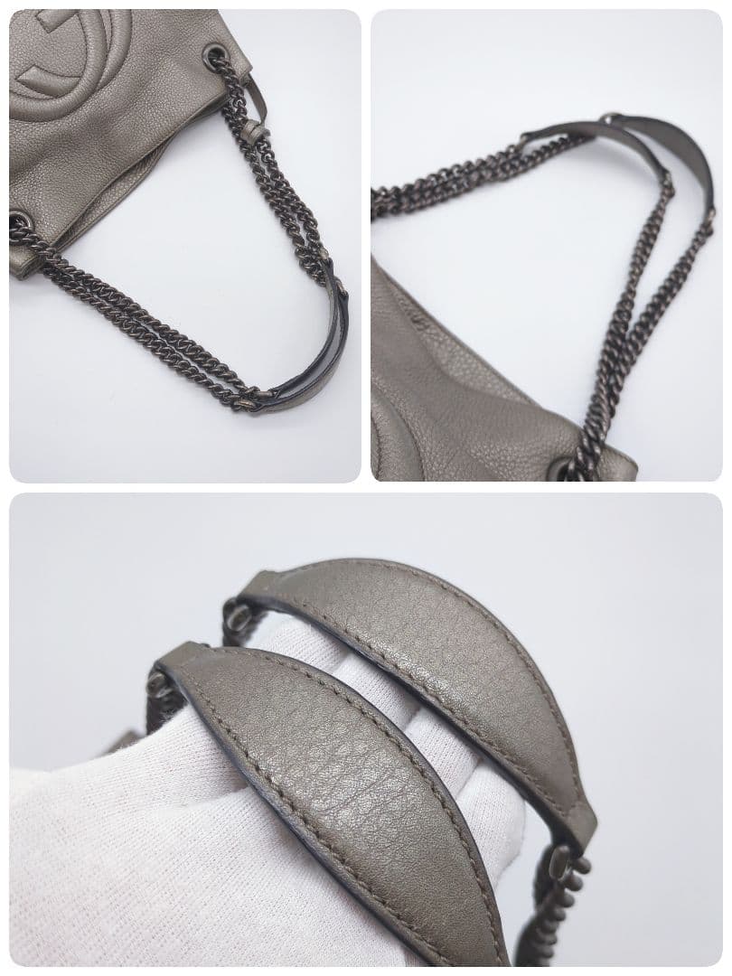 【人気モデル・美品】グッチ☆ソーホー チェーンショルダー レザー シルバー