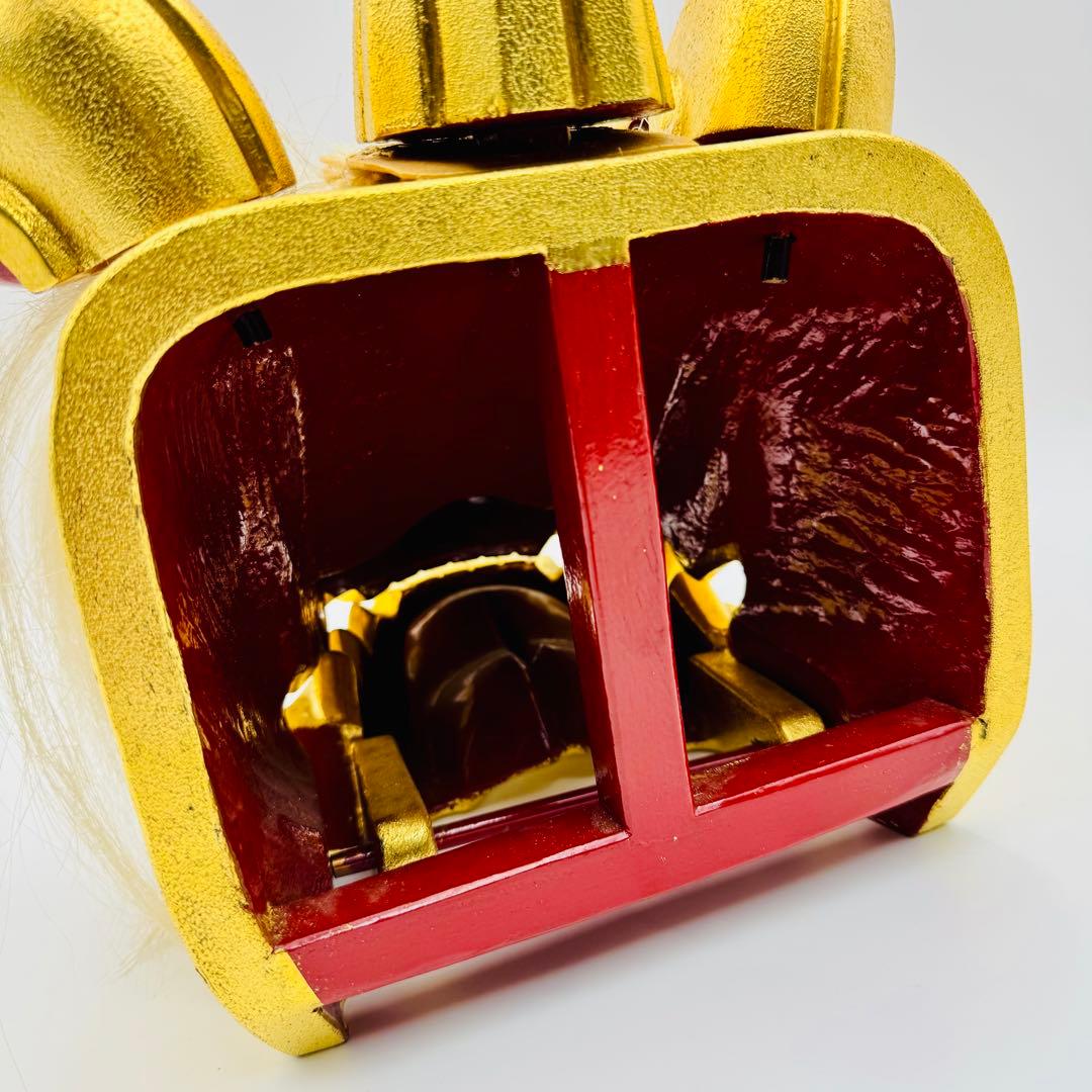 木彫 瑞宝造 獅子頭 神具 縁起物 祭】邪気払い 骨董 アンティーク 共箱