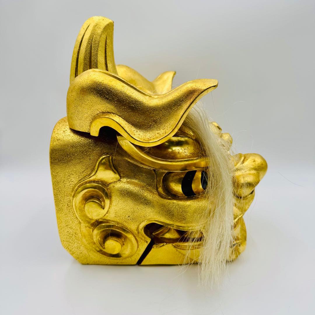 木彫 瑞宝造 獅子頭 神具 縁起物 祭】邪気払い 骨董 アンティーク 共箱