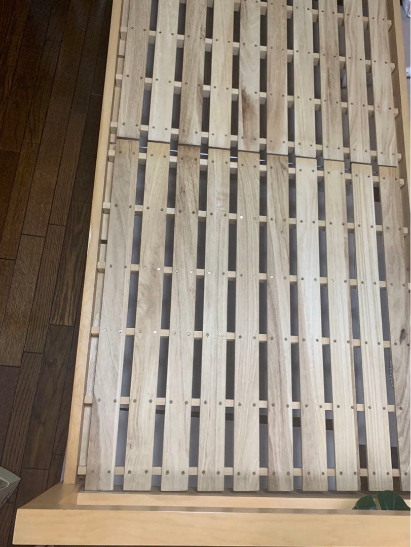 無印 シングルベッドフレーム 木製 オーク材引き出し付き　すのこ　収納