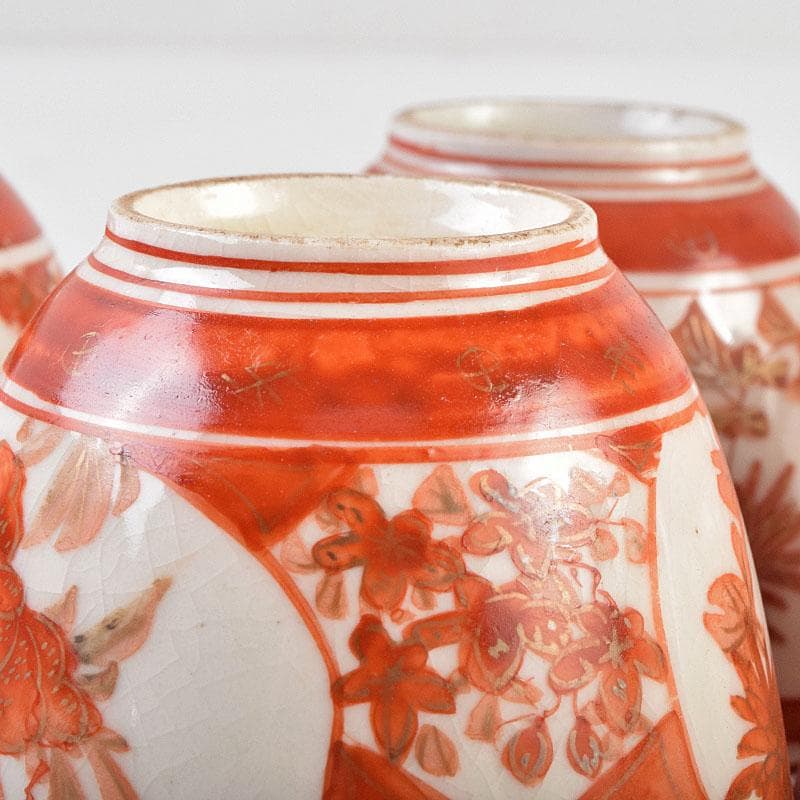 九谷焼　古九谷　赤絵金彩　花文　煎茶器　盃　五客　M　R9152