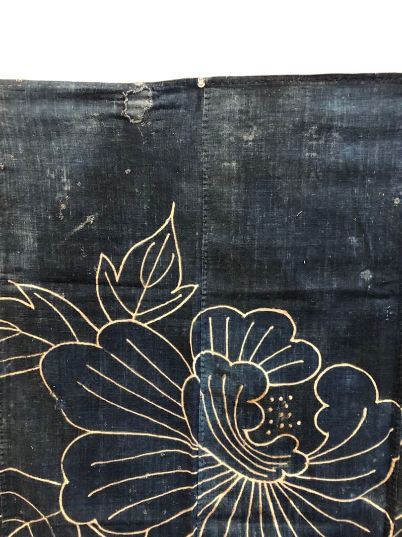 藍染筒描き四巾風呂敷時代物木綿古布 ア-4-130 筒描 - 生活骨董