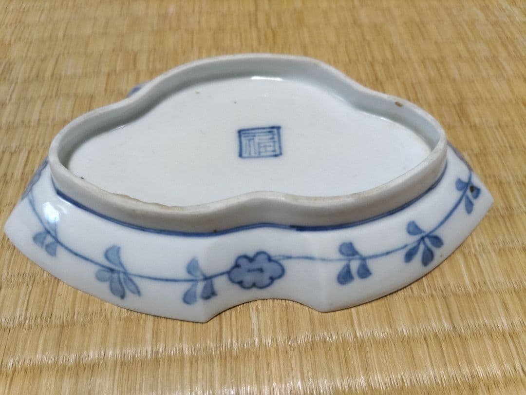 古伊万里 染付 鹿紅葉文 変形皿 江戸前期