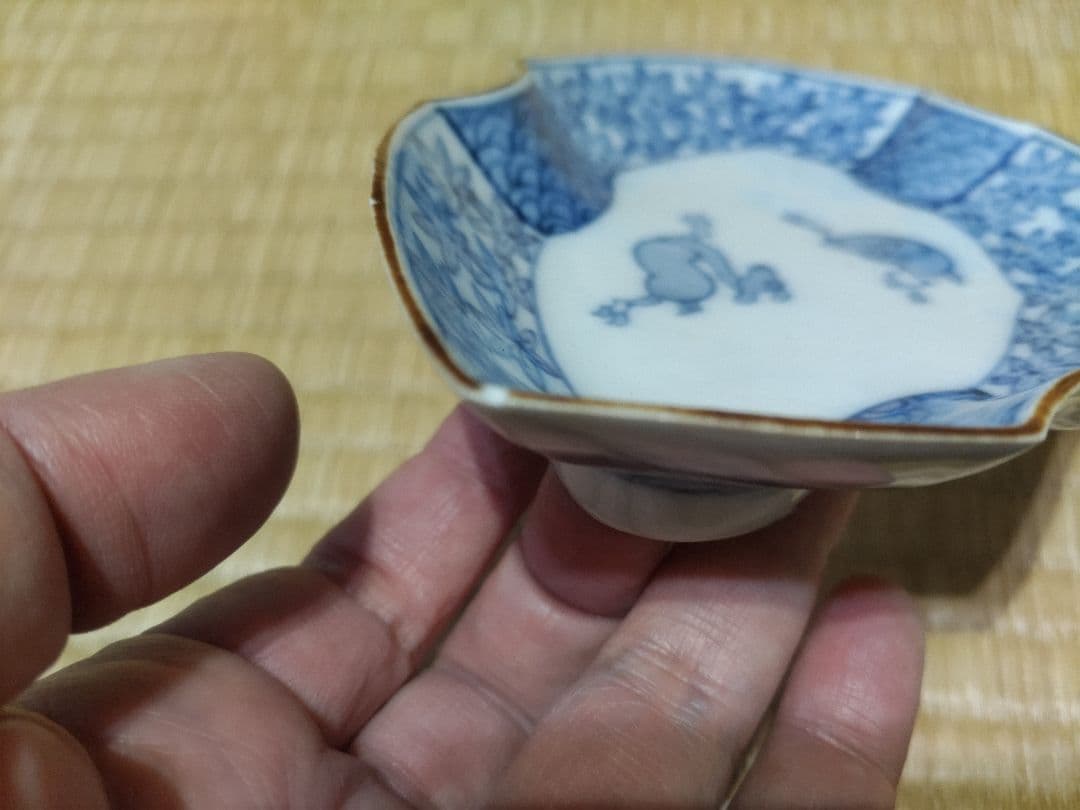 古伊万里 染付 鹿紅葉文 変形皿 江戸前期