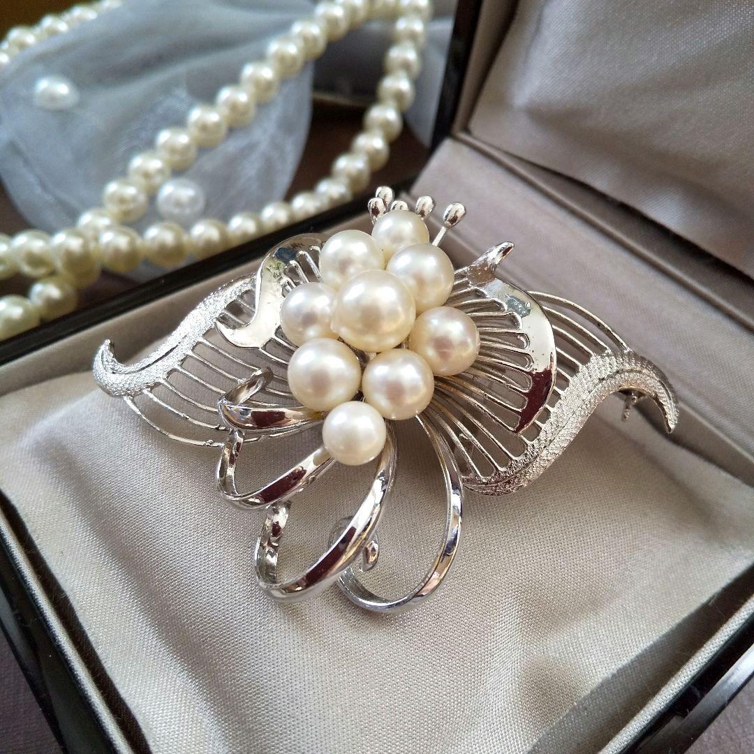 SILVER あこや真珠 パールブローチ 帯留め 結婚式 着物 ウエディング