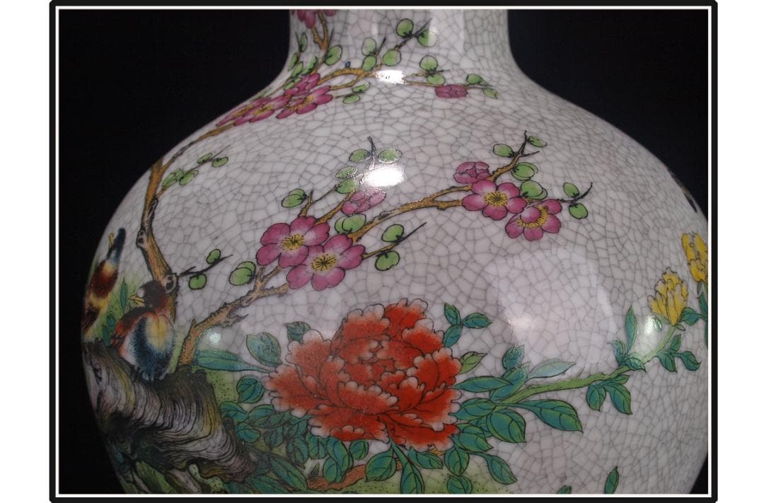 中国 清時代　在銘手描き花瓶 美術品　激安骨董品 DE993B14-5