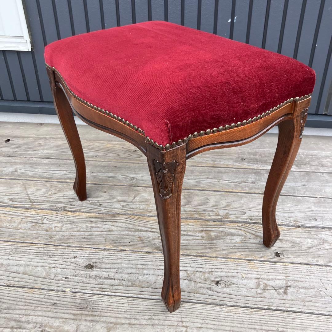 アンティーク 北欧レトロ 木製椅子 猫脚スツール ベロアチェア