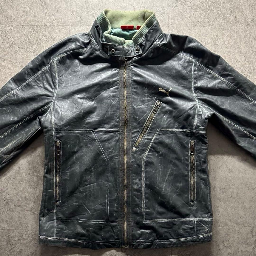 00s PUMA M レザージャケット フェード vintage加工 牛革 短丈 00s