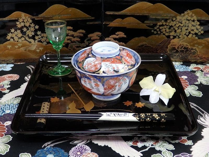 古伊万里 金襴手 枝垂れ桜に花の図 蓋茶碗 2客 C739AS-fbmi