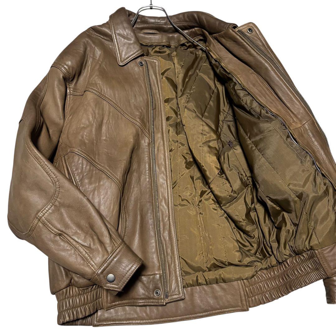 vintage】羊革 ラムレザーシングルライダースジャケット ブラウン L