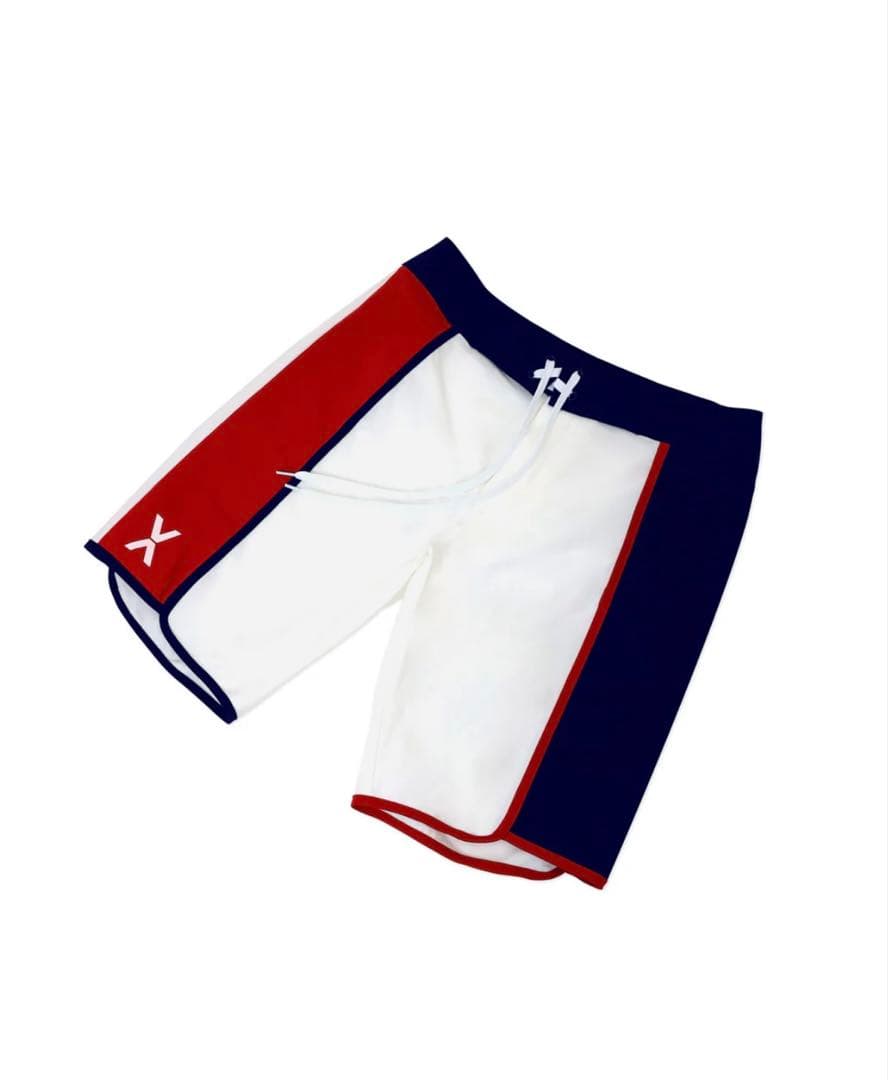 VEATM 水着 メンズ 白 赤 青 ストライプ ビートム サーフパンツ S