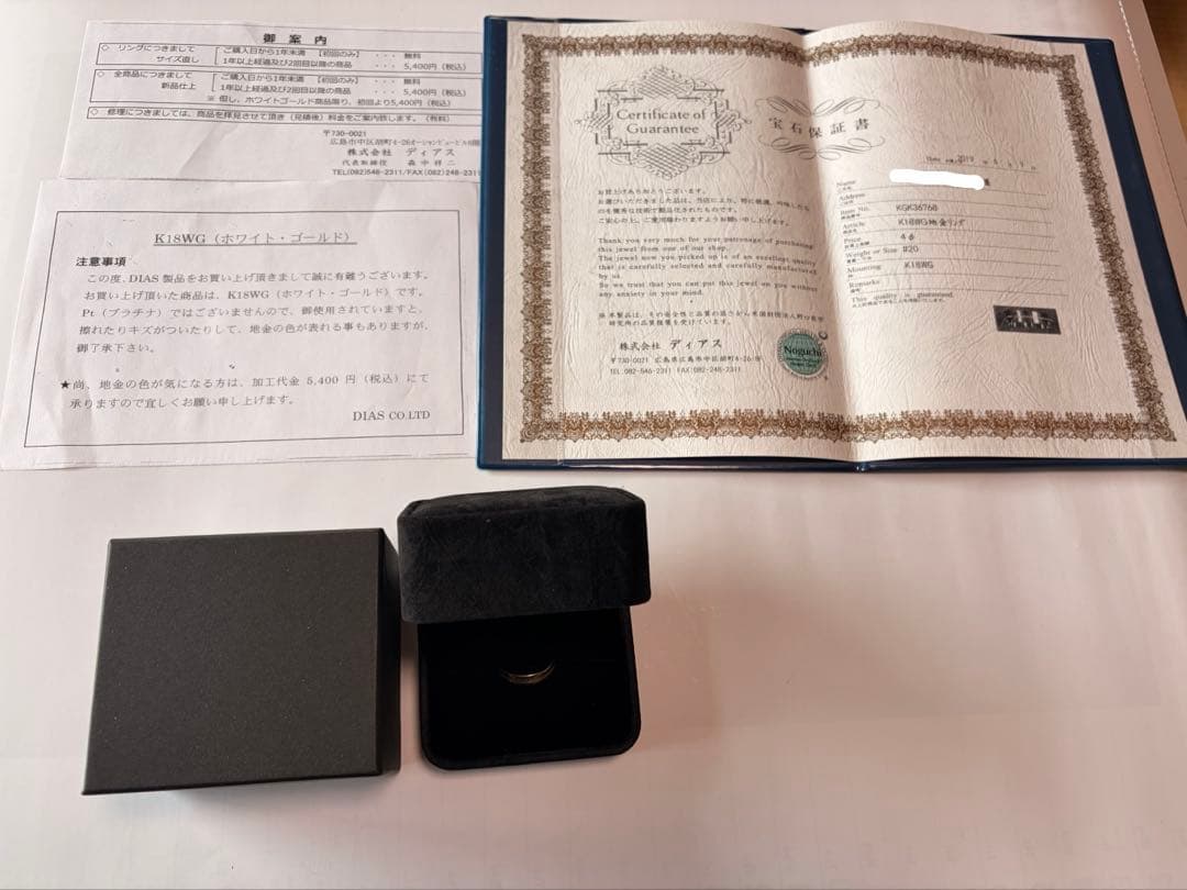 DIAS K18WG ホワイトゴールド リング 約19号 内径19mm 保証書有